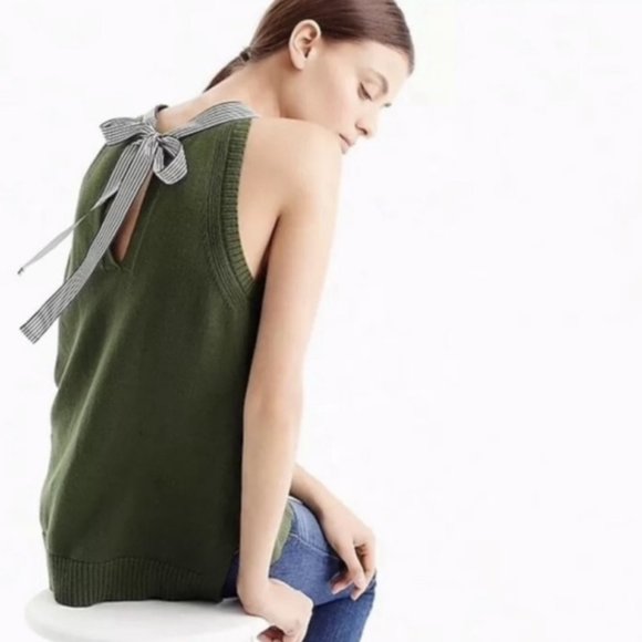 J. Crew Tops - J. Crew Sleeveless Sweater with Grosgrain Trim Green NWT size XL
